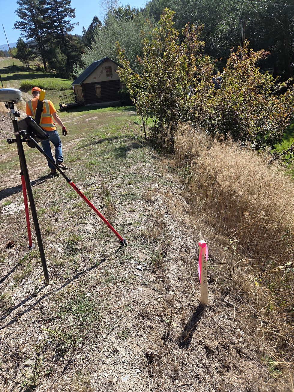 Eye-level view of a surveyor using equipment on a residential plot