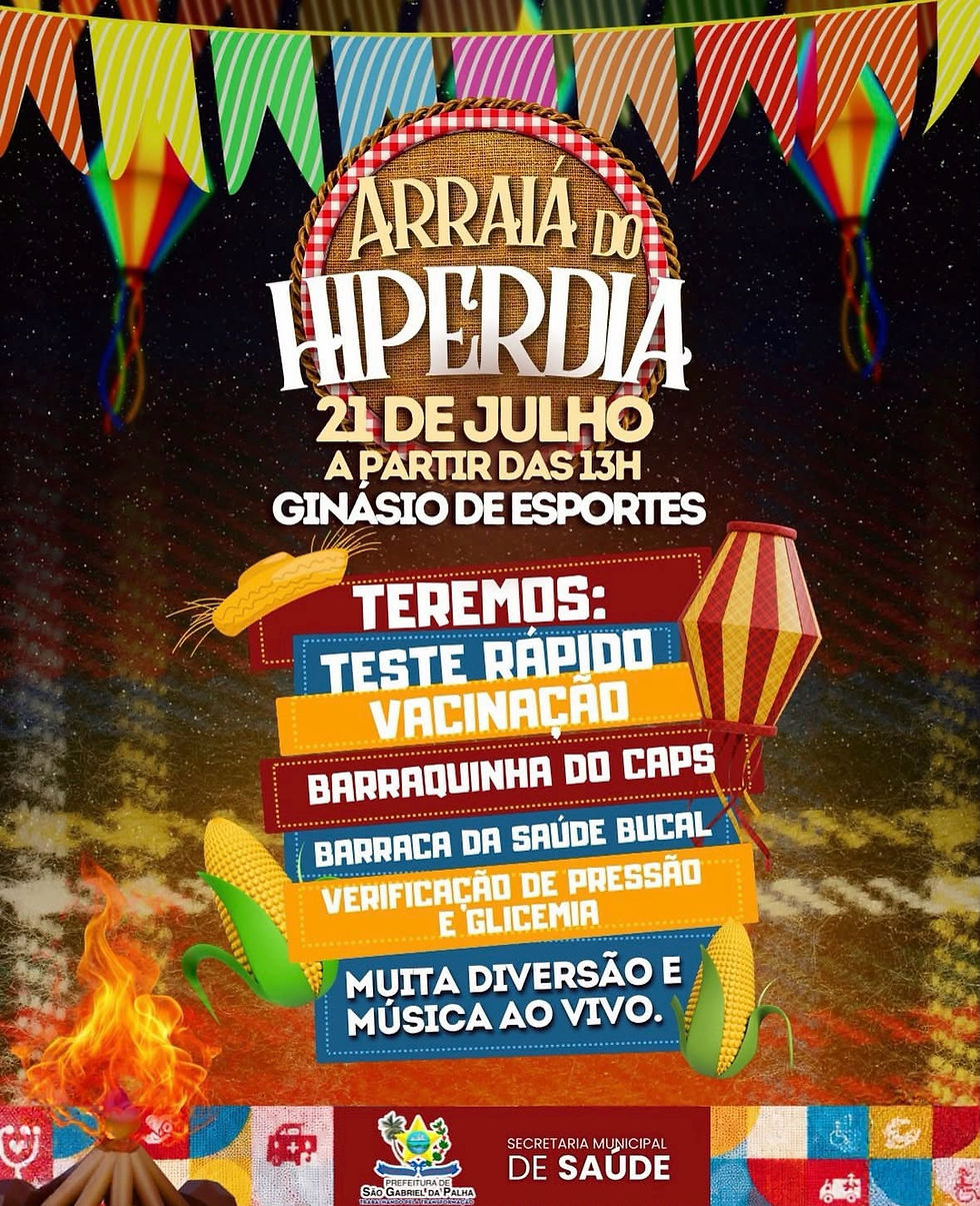 Evento gratuito acontece no dia 21 de julho, no Ginásio de Esportes, com testes rápidos, vacinação, verificação de pressão e glicemia, música ao vivo e muita diversão