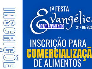 A Prefeitura de Vila Valério abriu as inscrições para empreendedores interessados em comercializar alimentos durante a 1ª Festa Evangélica de Vila Valério, que será realizada no dia 31 de outubro