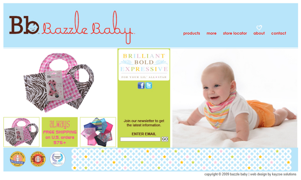 Amanda Davis's daughter Matilda wearing the original BandaBib on the Bazzle Baby website circa 2009.