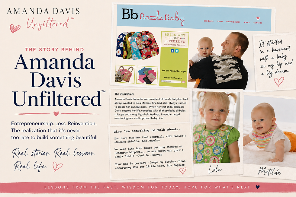 Amanda Davis Unfiltered founder story featuring archived Bazzle Baby images, family photos, entrepreneurship, reinvention, and starting over.