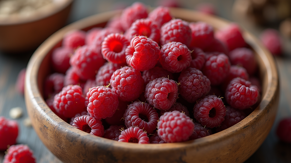 Close-up view of dried raspberry leaves in a wooden bowl