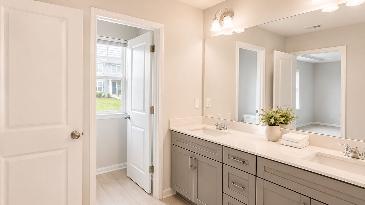 Primary bathroom vanity and storage