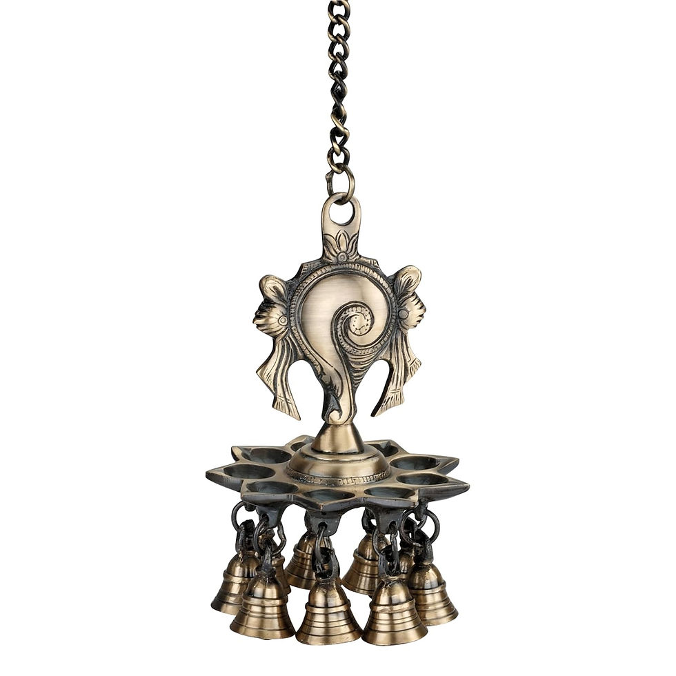 Thumbnail: Brass Hanging Oil Lamp with Bells – Traditional Pooja Deepak (525mm Chain)
