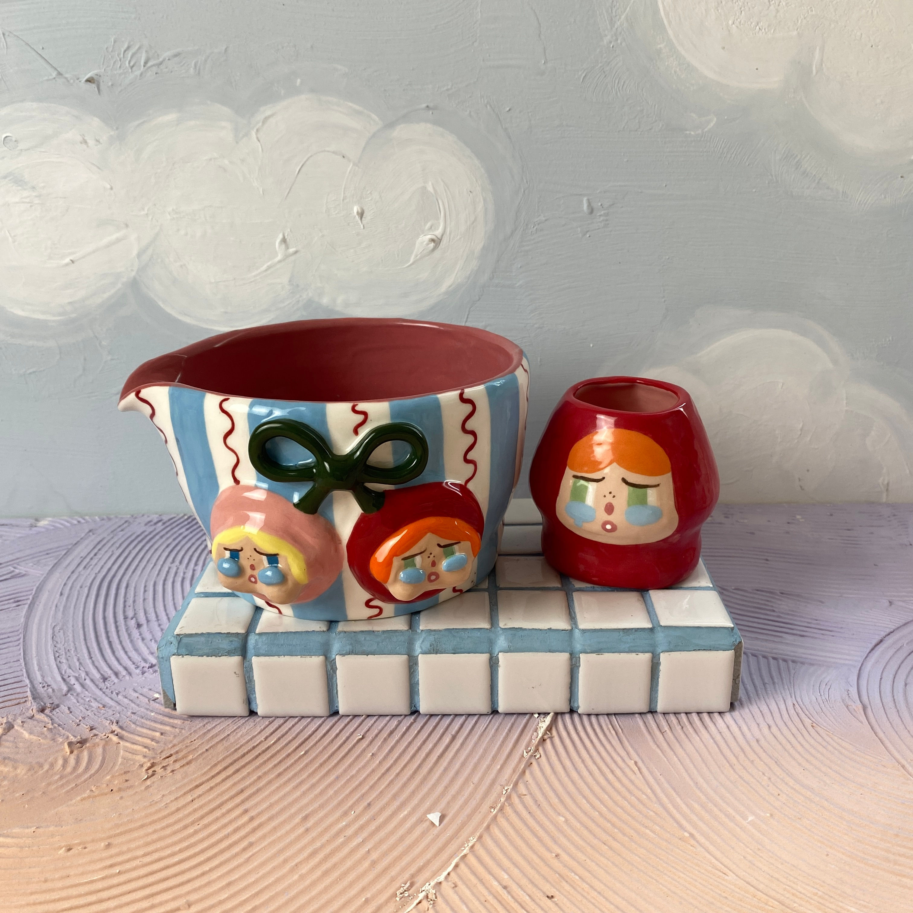 Cry Baby Cherry Stripes Matcha Set Blue
