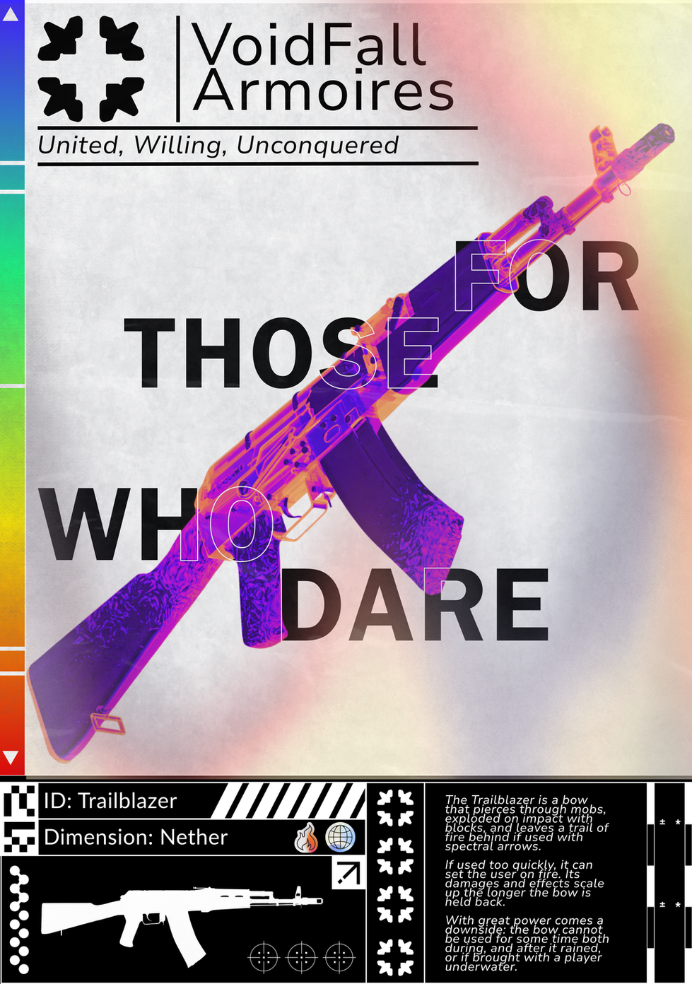 A AK47 Poster with a glair effect and a heat wave texture with informative text at the bottom.