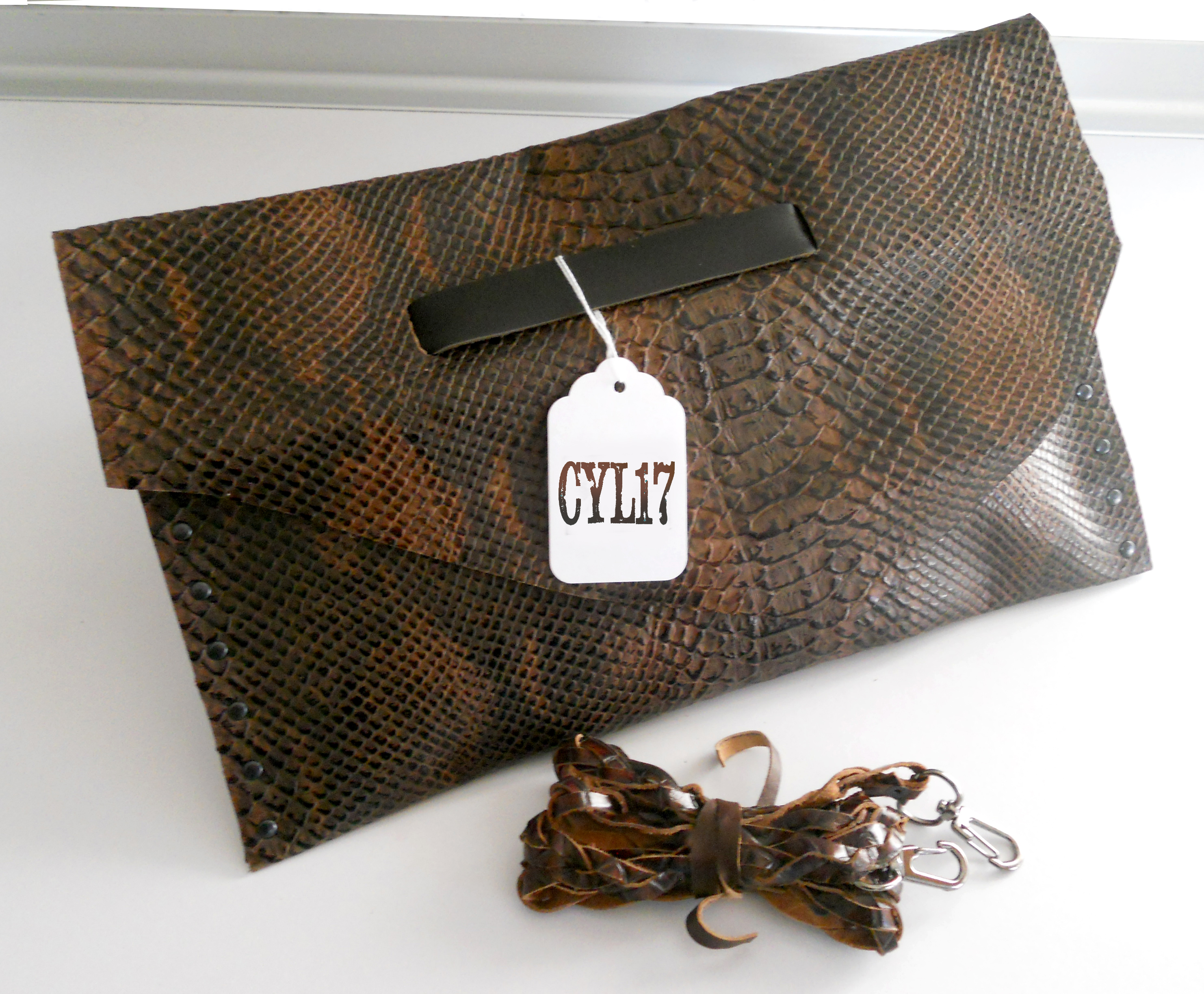 Python print leather bag clutch pochette