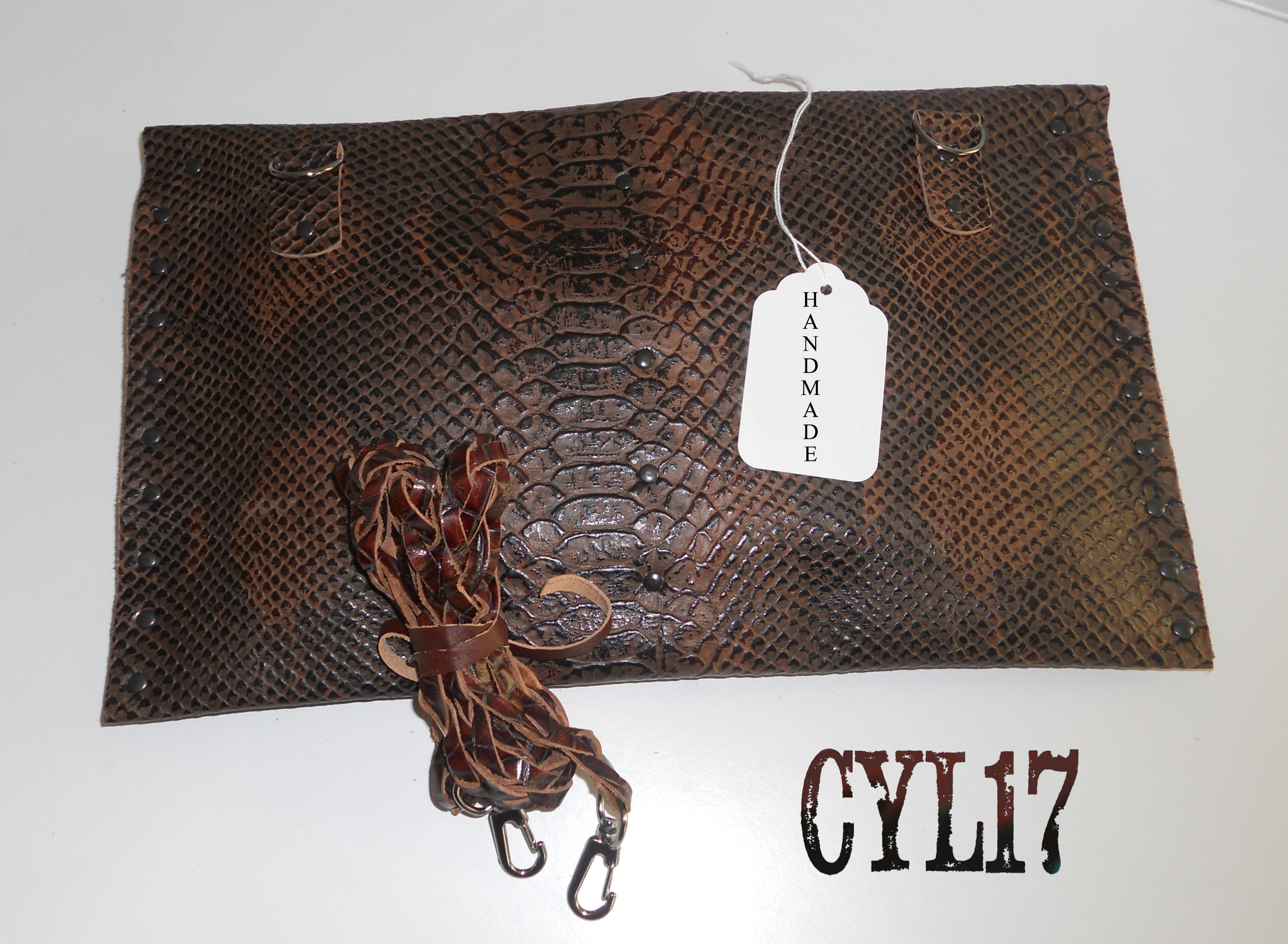Python print leather bag clutch pochette