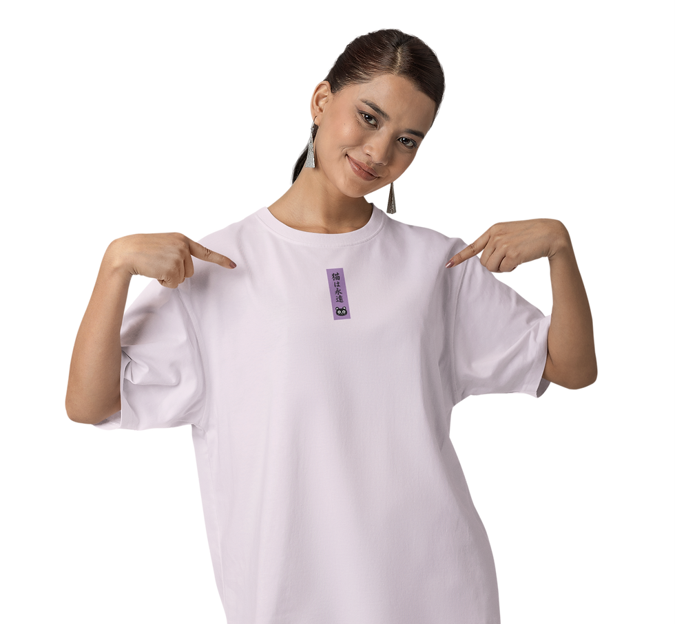 mockup-of-a-woman-pointing-at-her-blinkstore-crewneck-t-shirt-in-a-studio-m37677.png