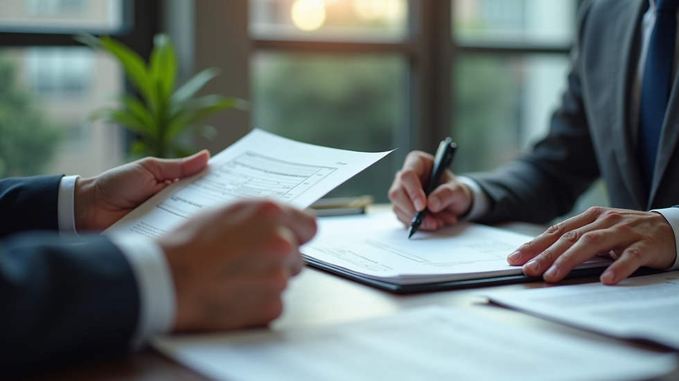 Close-up view of a business consultant explaining documents to a client
