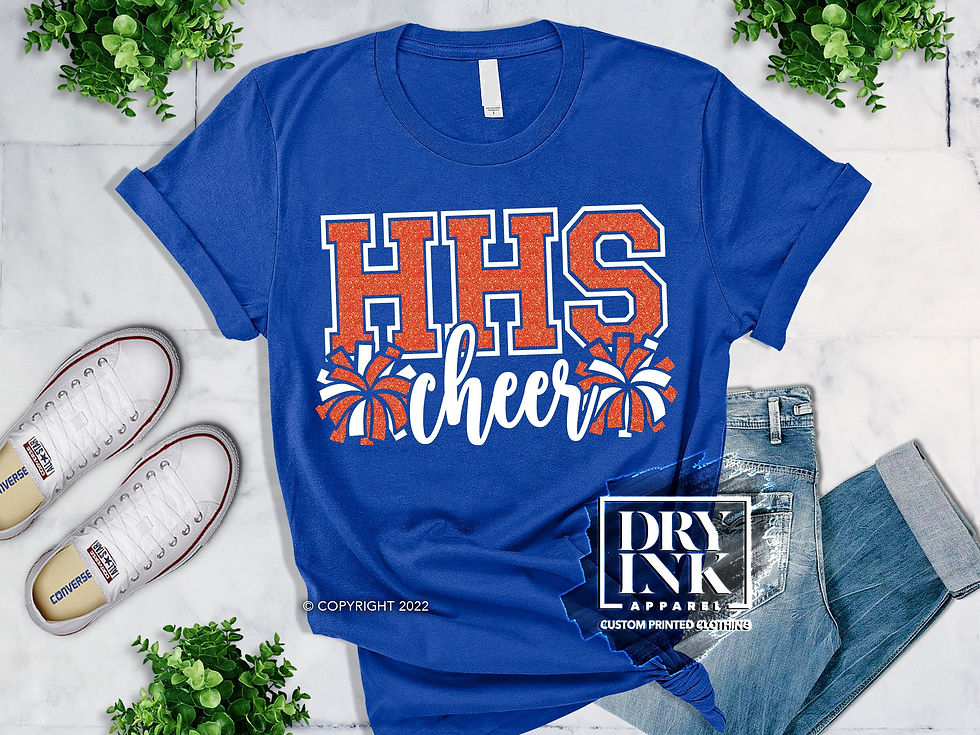 GLITTER CHEER DESIGN ON ROYAL TSHIRT BY BELLA CANVAS