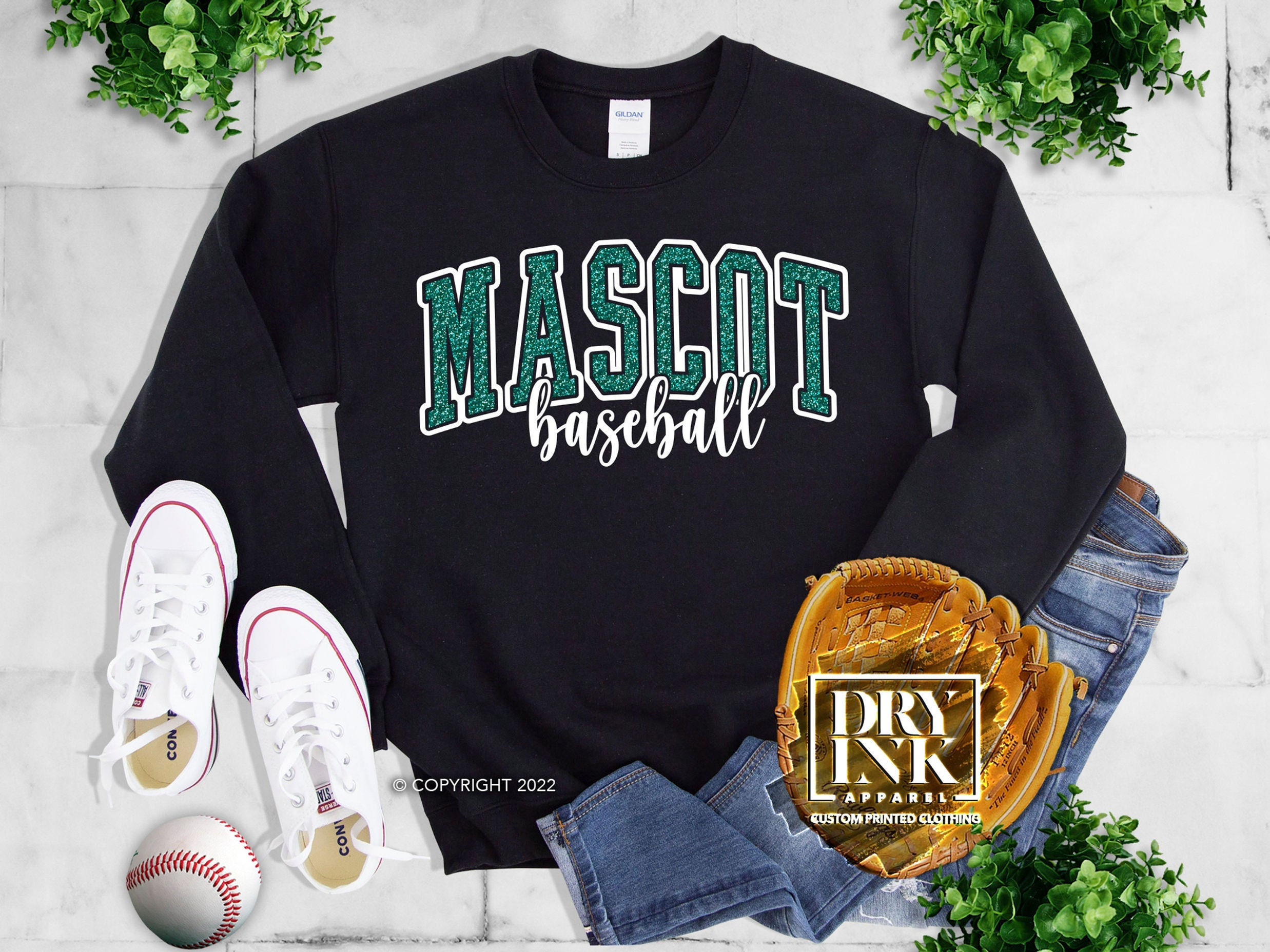 custom glitter baseball on gildan 18000 sweatshirt