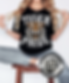 model is wearing a tiger pride graphic in the color black