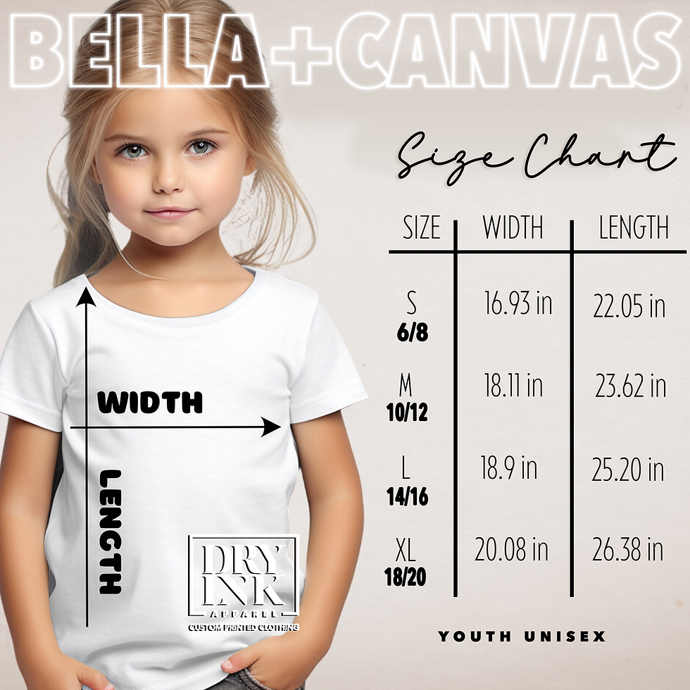 Thumbnail: BELLA AND CANVA 3001Y TSHIRT SIZE CHART