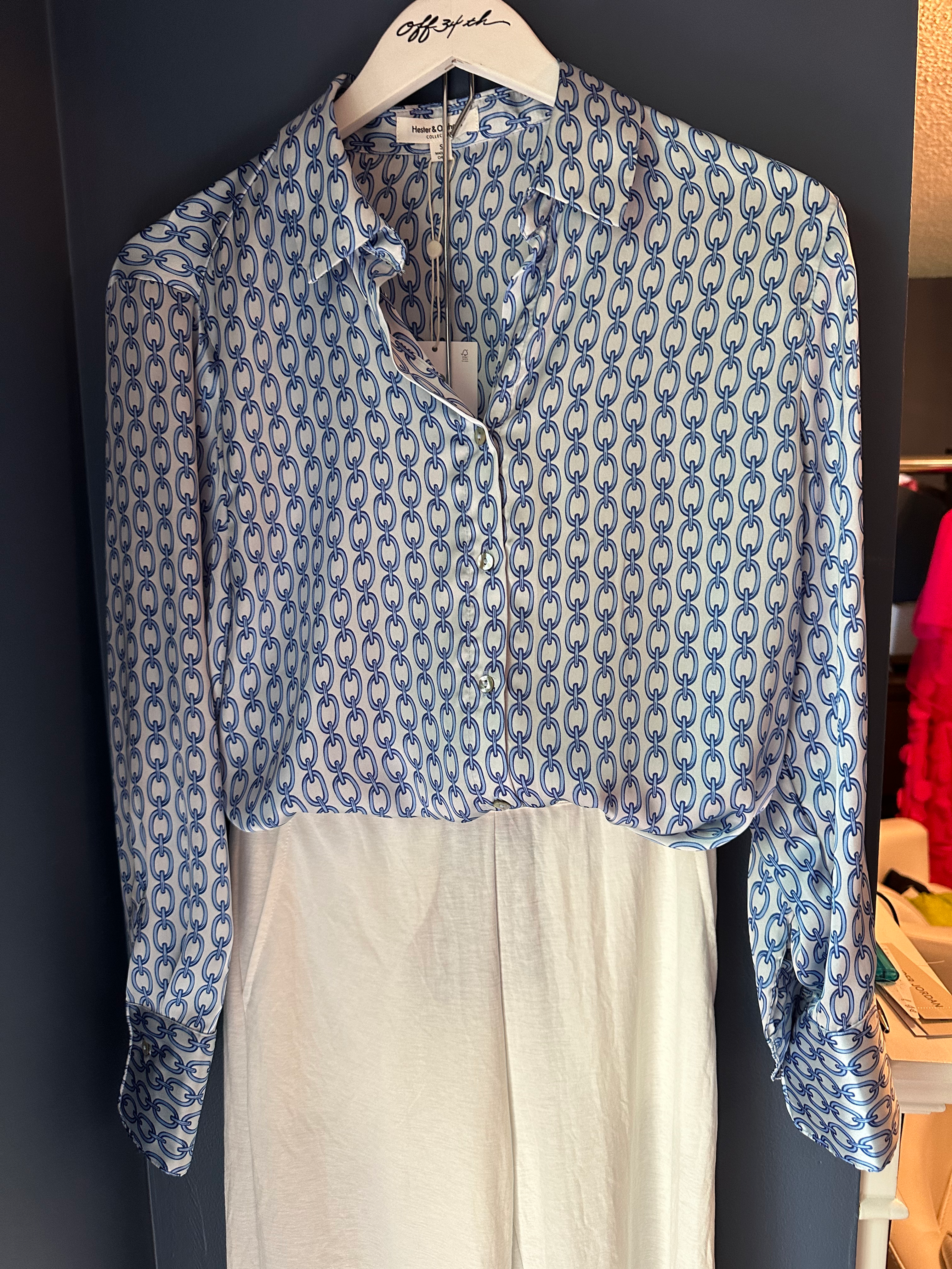 blue with chain motif blouse