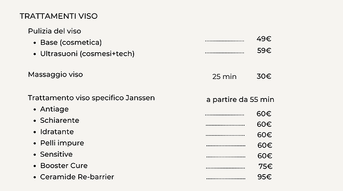 listino trattamenti viso