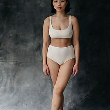women wearing matching high waist knickers with crop top in off white cotton