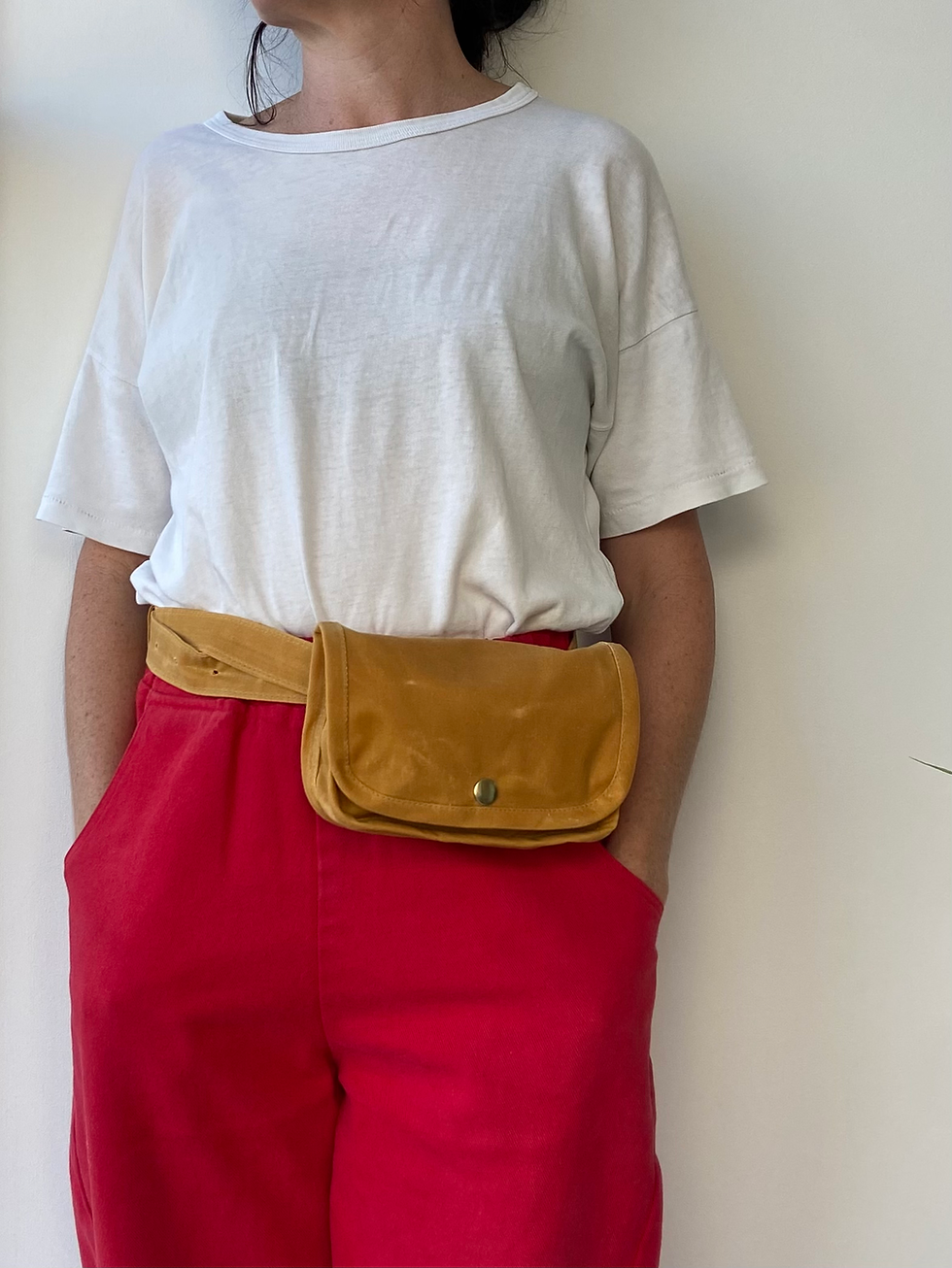 Thumbnail: apricot belt bag in waxed cotton canvas