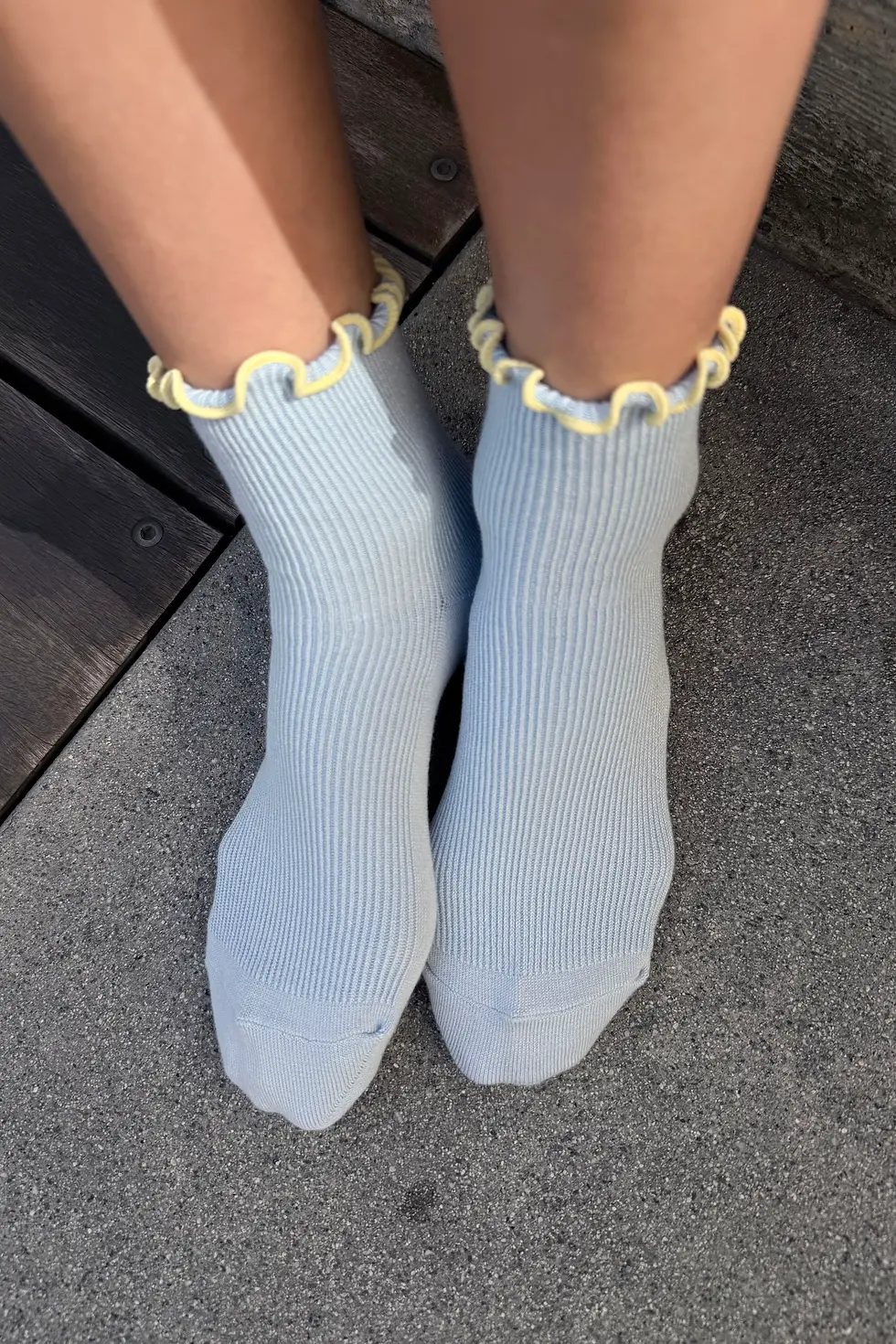 Thumbnail: Le Bon Shoppe Petite ruffled modal socks - baby blue / butter