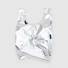 metallic silver small reusable shopping bag