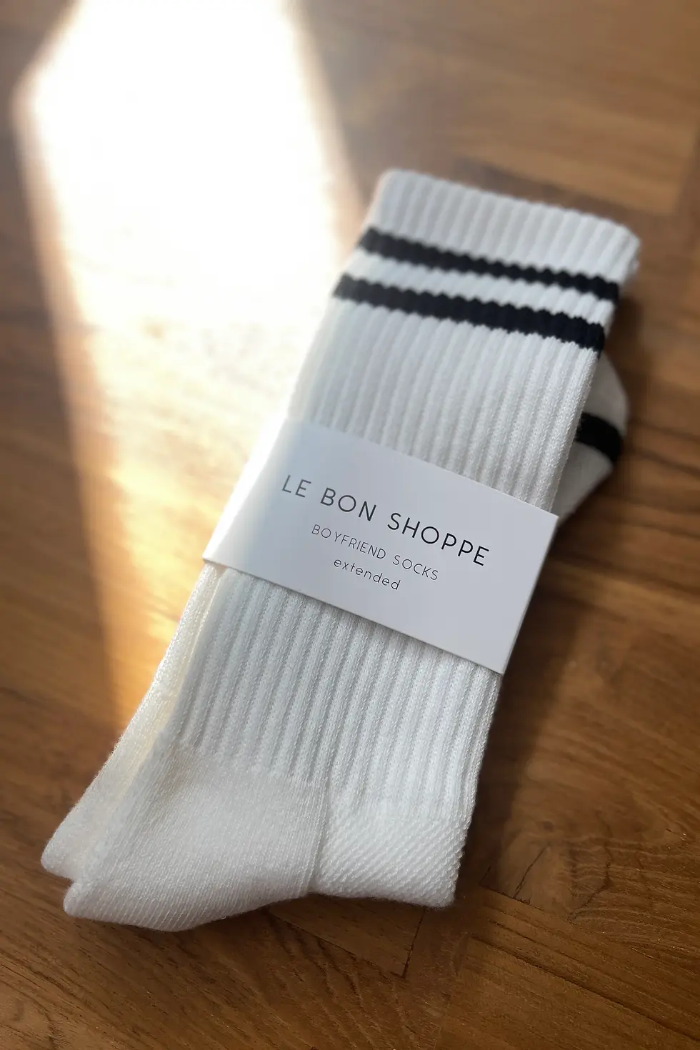 Thumbnail: a flat lay of le bon shoppes mens classic white and black striped socks