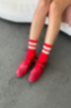 bright red and white striped women's sock