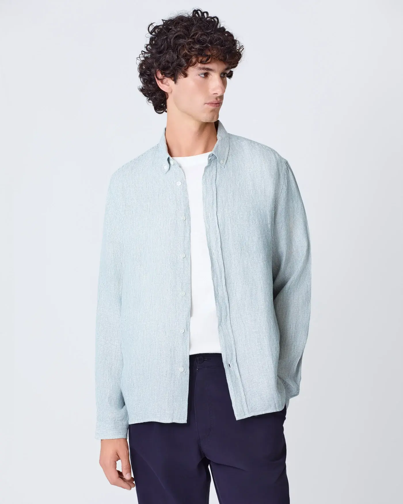 La Paz - Branco green stripes linen