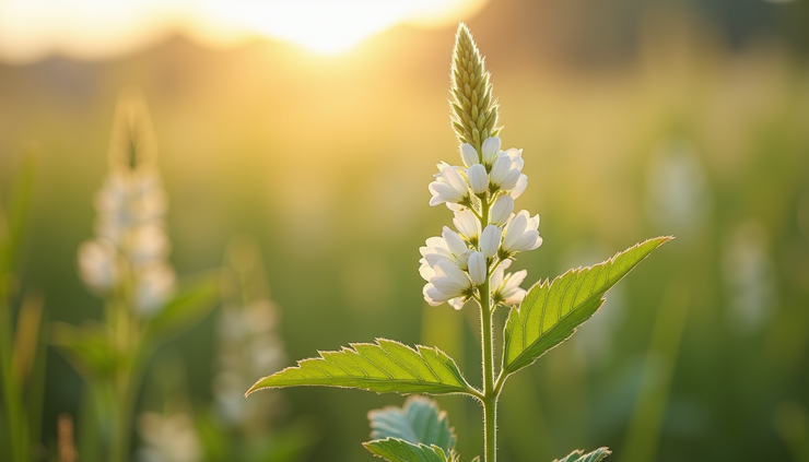 Close-up view of a mullein plant with large soft leaves in a sunny meadow