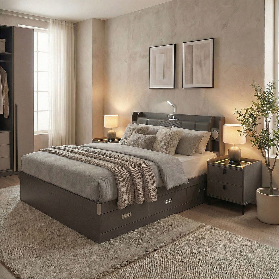 Thumbnail: Smart Modern Storage Bed  – with Speakers, USB & LED Lamp!