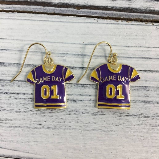 Purple and gold GAMEDAY Jersey earrings