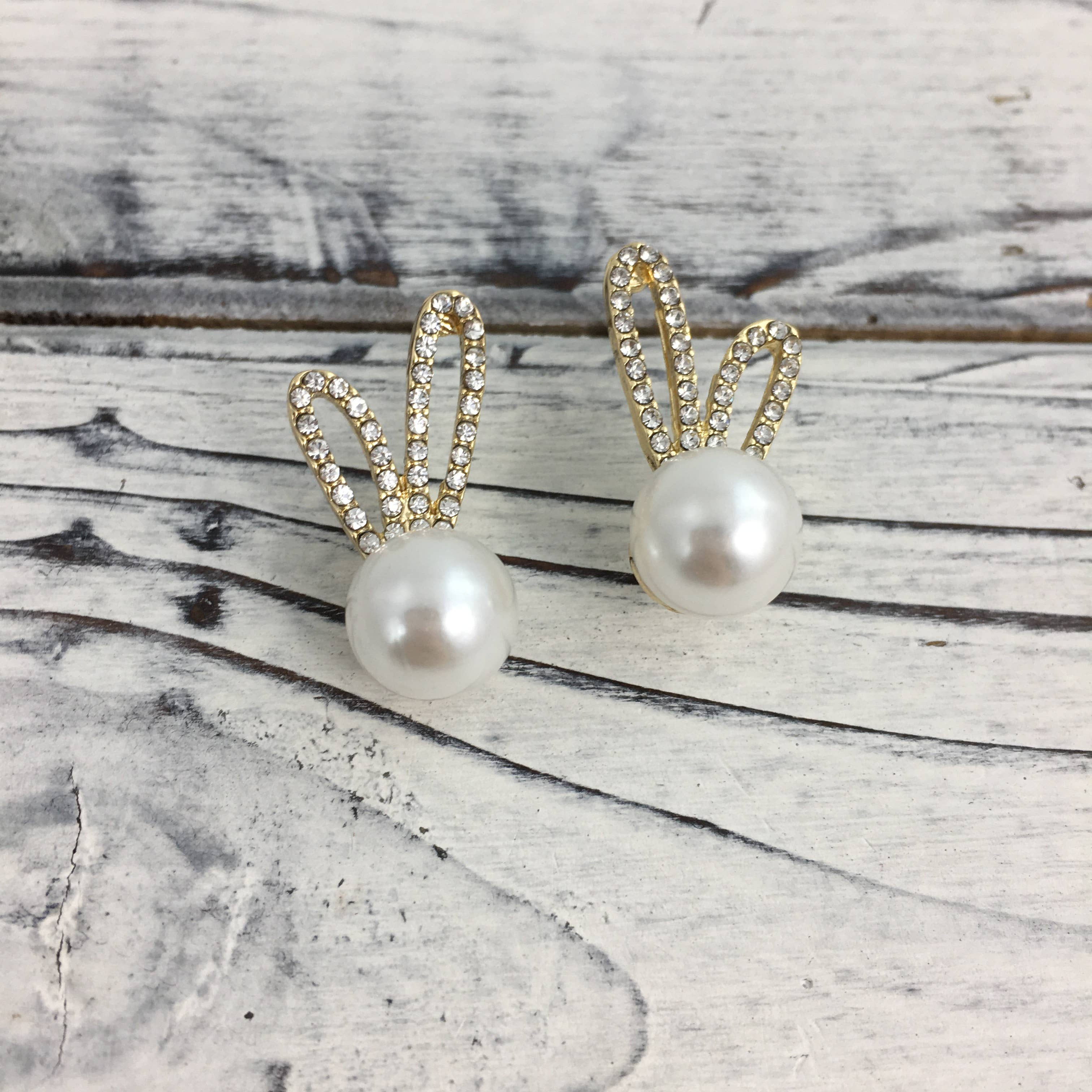 Rhinestone Pearl Easter Bunny Post Earrings