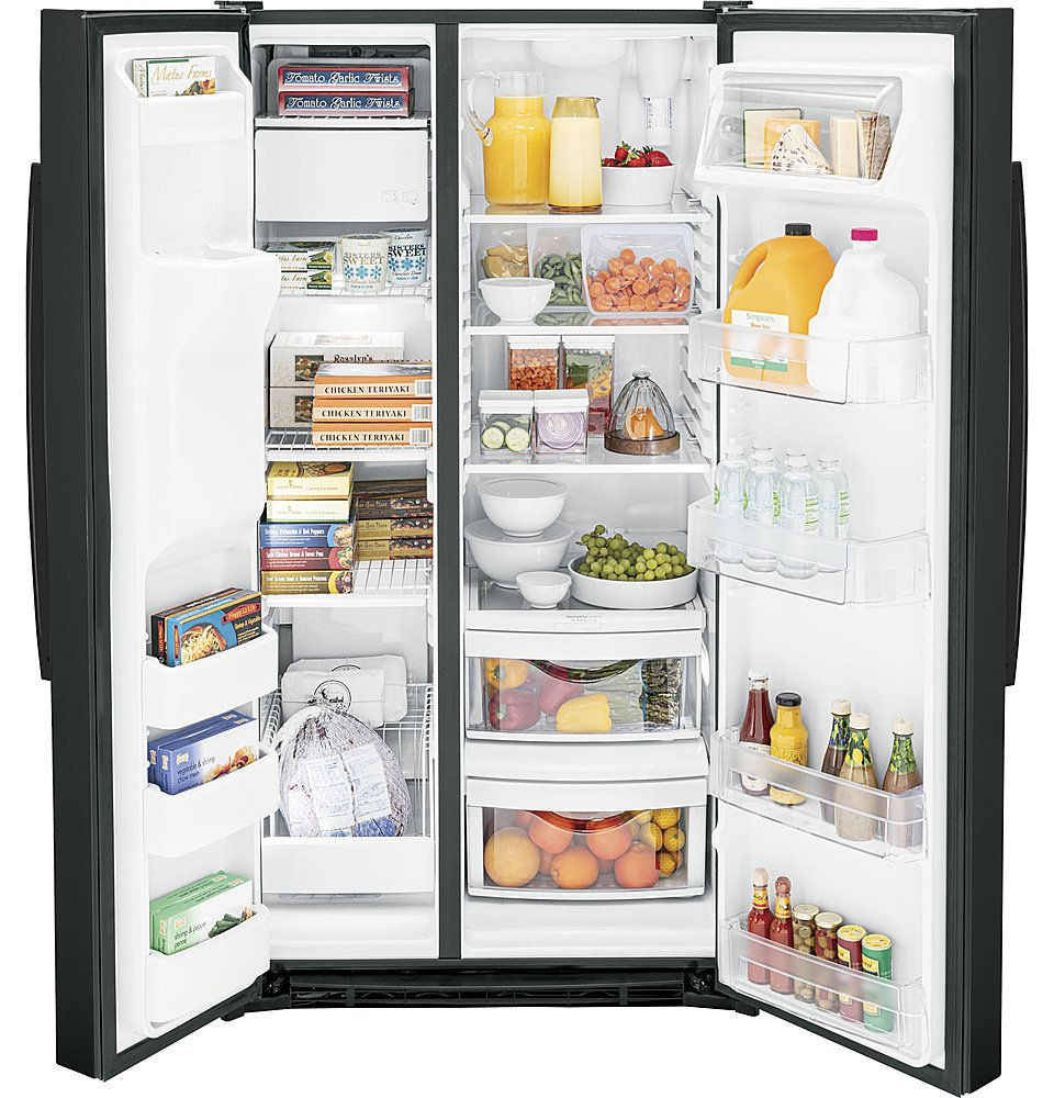 Thumbnail: GE 25.3 cu. ft. Side-by-Side Refrigerator in Black GSS25GGPBB