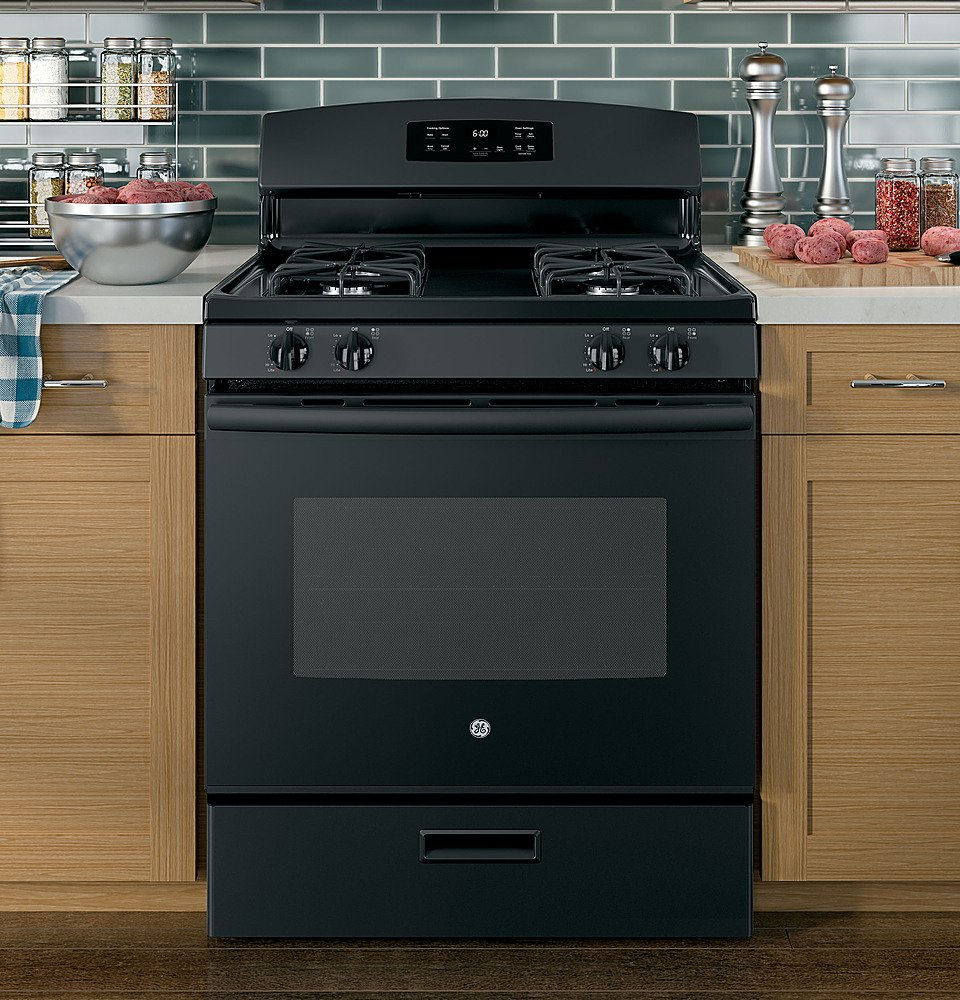 Thumbnail: GE 30 in. 4.8 cu. ft. Freestanding Gas Range in Black JGBS60DEKBB