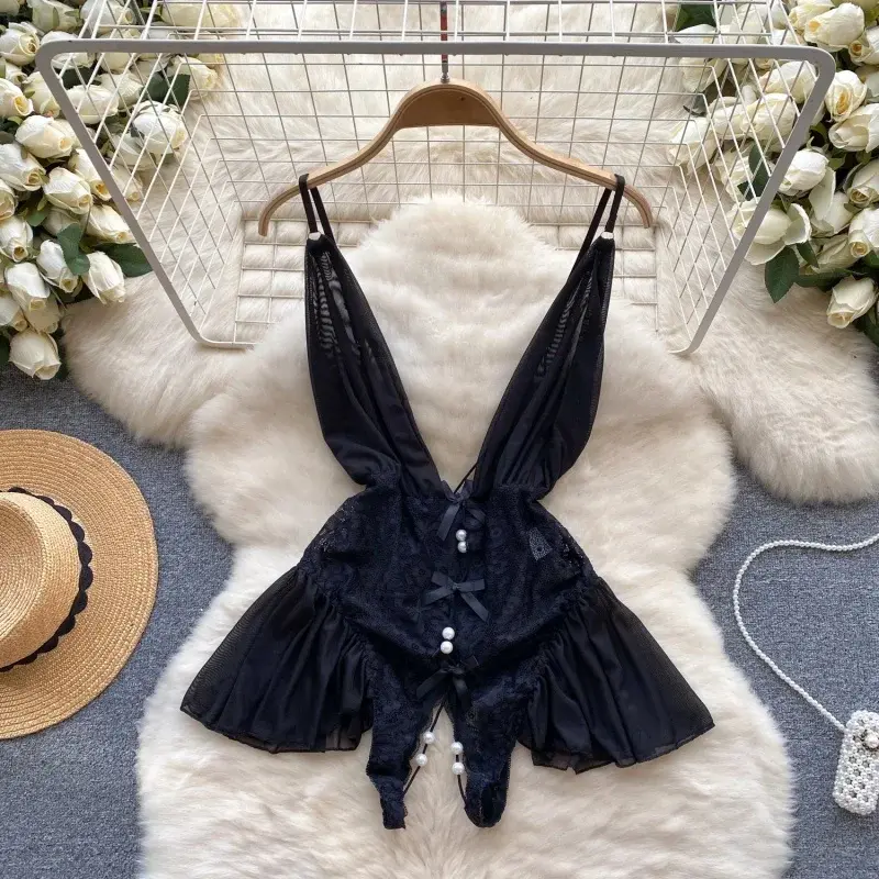 Miniatura: Bodies de Veludo Feminino Estampa de Uma Peça Vintage Sexy Lingerie Confortável.