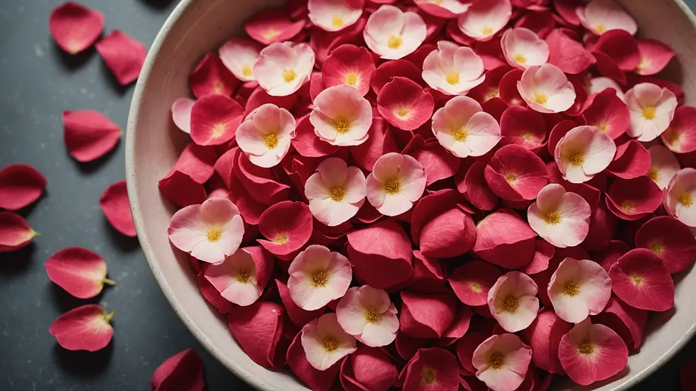 Close-up view of fresh rose petals in a bowl
