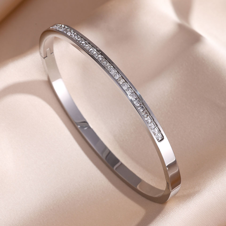 Thumbnail: ZAKOL 5/1pcs Sparkling Zirconia Inlaid Stainless Steel Bracelet Set for Women St