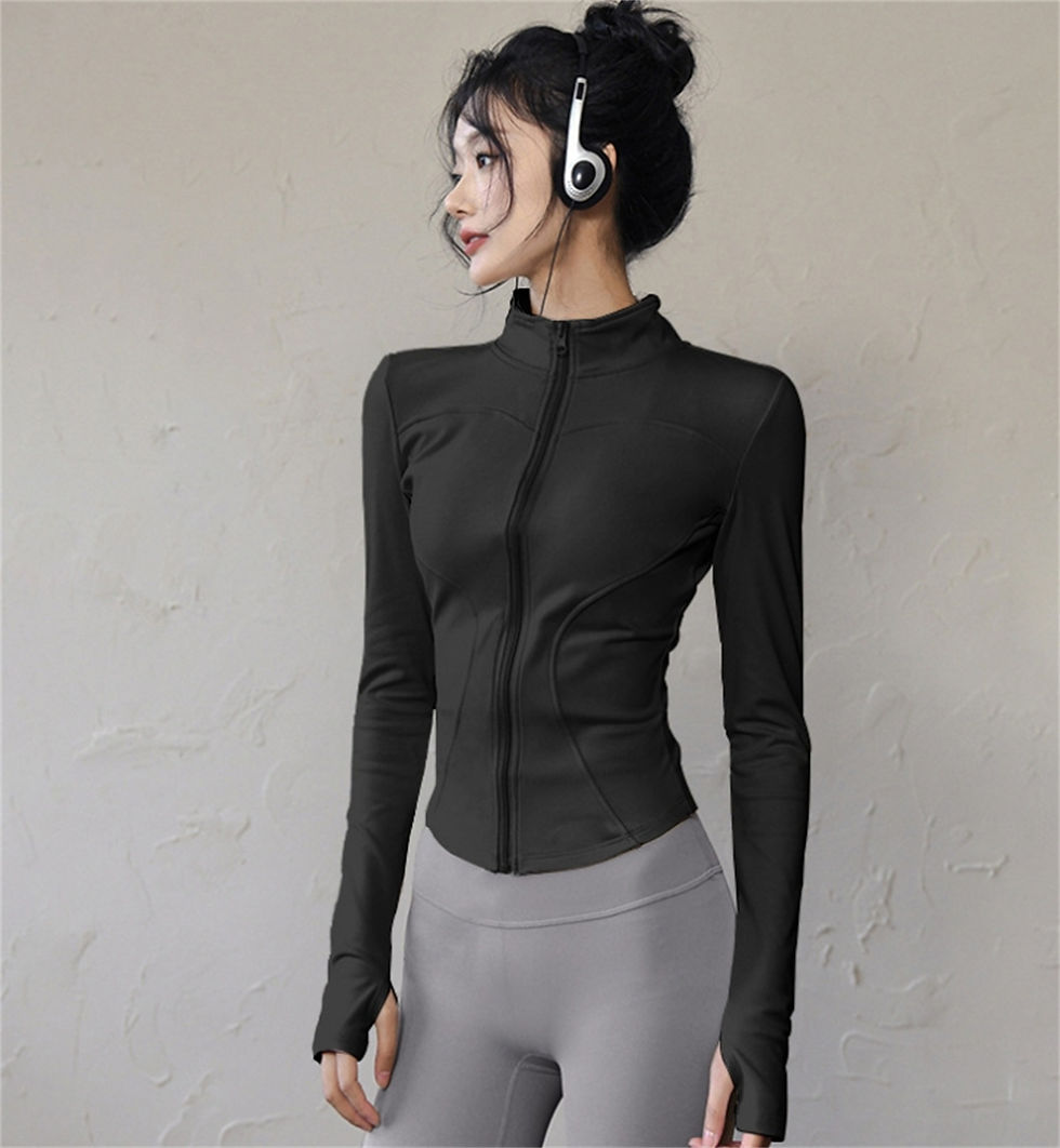 Thumbnail: Fashion Zipper Sports Jacket Women's Long Sleeve Running Fitness Tight Top Solid