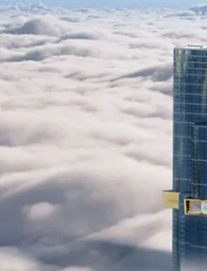 Exterior photo of top of Australia 108 building in Melbourne, one of the tallest buildings in southern hemisphere.