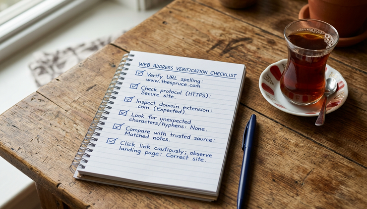 Overhead view of a paper checklist and a cup of tea on a wooden kitchen table