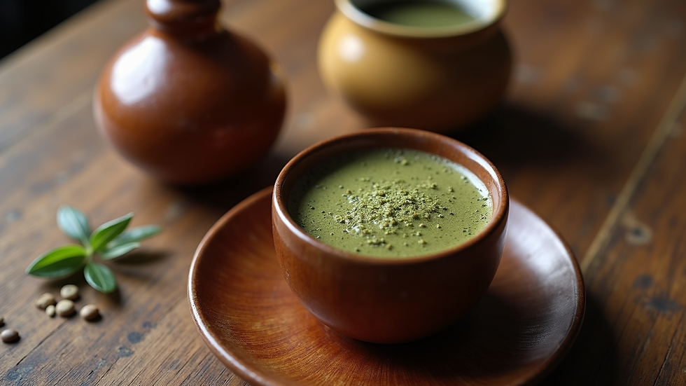 High angle view of a traditional yerba mate set with gourd and bombilla
