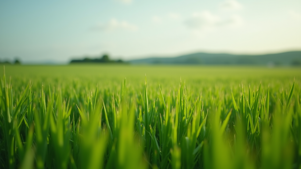 Eye-level view of a vibrant green field with rotating crops