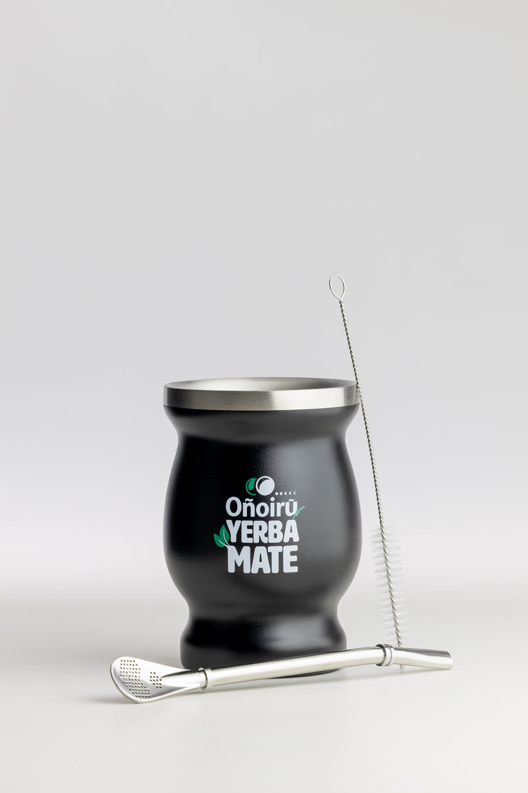 Mate Onoiru con bombilla — Acero negro