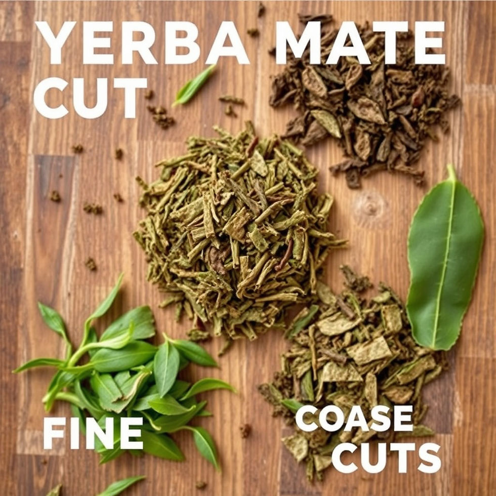 Different yerba mate cut types compared - fine, coarse, and mixed cuts