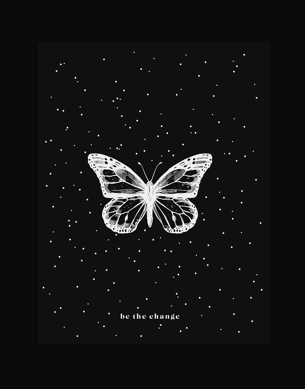 Butterfly Talisman art print in silver foil finish on premium black cardstock