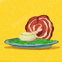 pancetta with scallops and green mash illustration