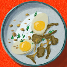 eggs with mushrooms and yoghurt illustration