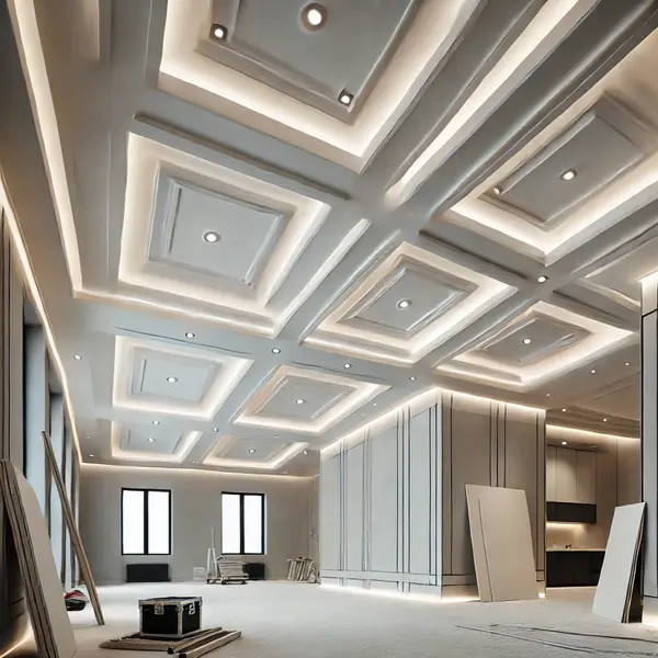 DALL·E 2025-01-30 13.21.03 - A modern interior space featuring drywall (gypsum board) installation. The room is under construction with neatly installed drywall panels, smooth joi.webp