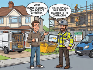 CDM inspector explaining to a homeowner that domestic client duties transfer to the contractor