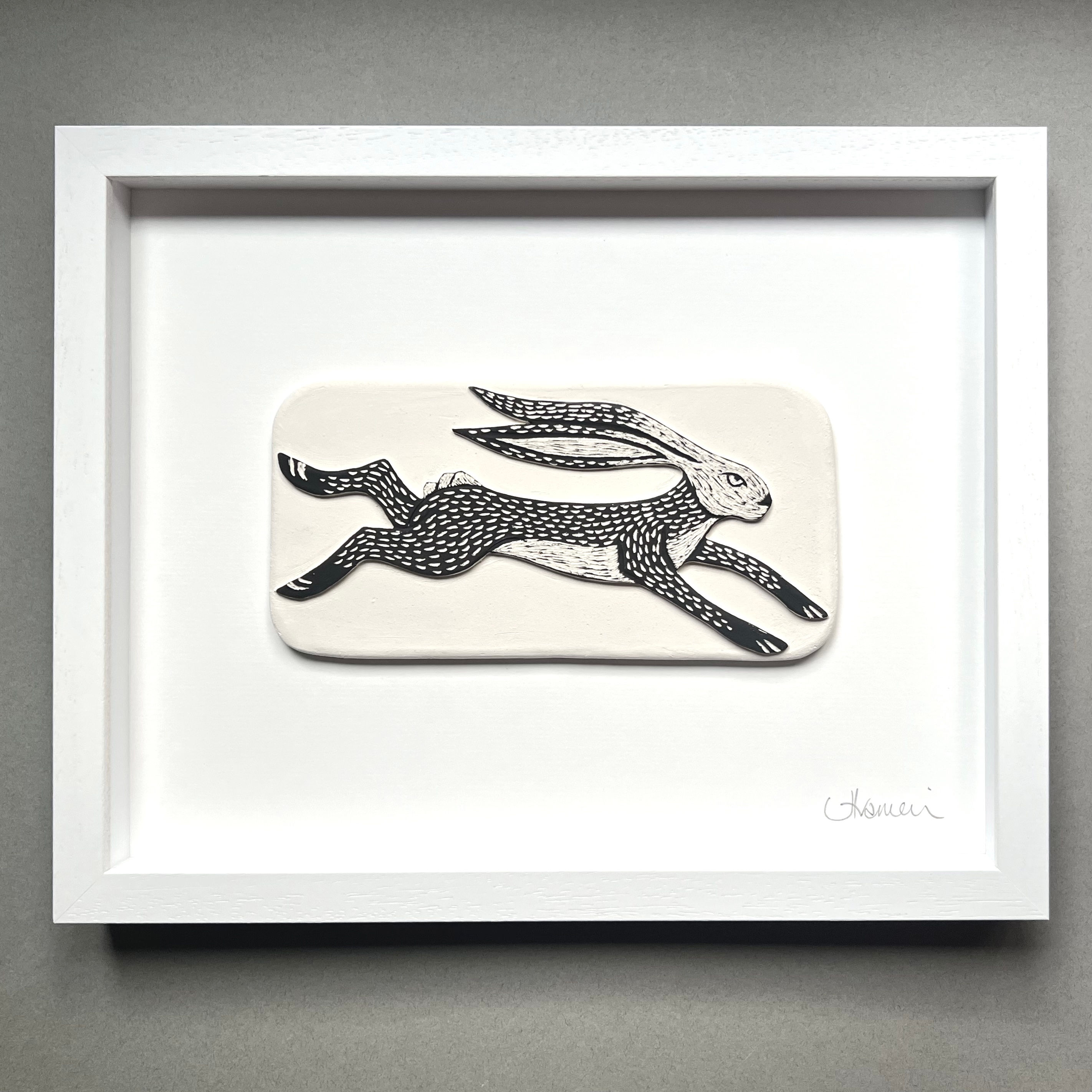 Sgraffito Leaping Hare - facing right