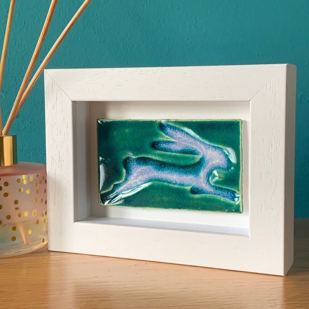 Mini 'Leaping Hare' Tile Green/Blue